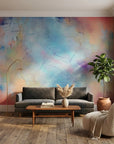 Textured dreamy blue and coral pink abstract painted peel and stick wallpaper - Porcelain Sky