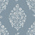 Elegant Porcelain Bouquet damask wallpaper with white floral scrollwork on dusty blue background