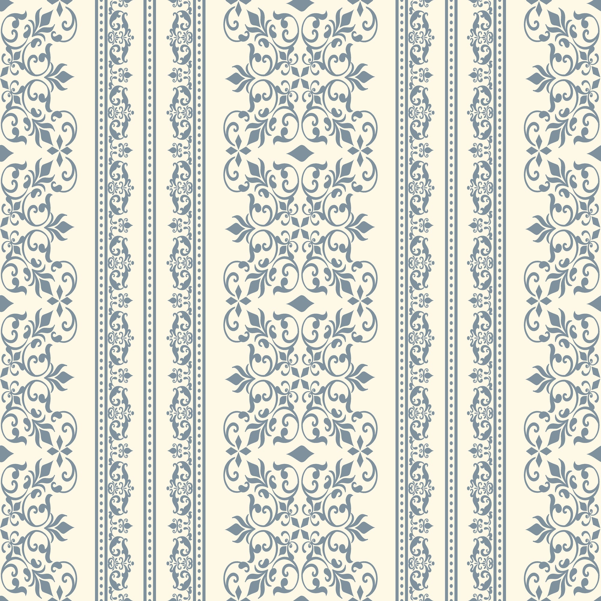 Smooth peel and stick wallpaper with blue filigree damask stripes - Porcelain Filigree
