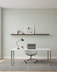Porcelain Filigree elegant blue damask wallpaper as a feature wall in a bright home office