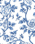 Smooth blue chinoiserie floral bird peel and stick wallpaper - Porcelain Spring