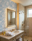 Powder Blue Peony creating ambiance in a serene bathroom