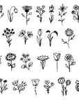 Smooth black wildflower sketch peel and stick wallpaper - Pressed Botanicals