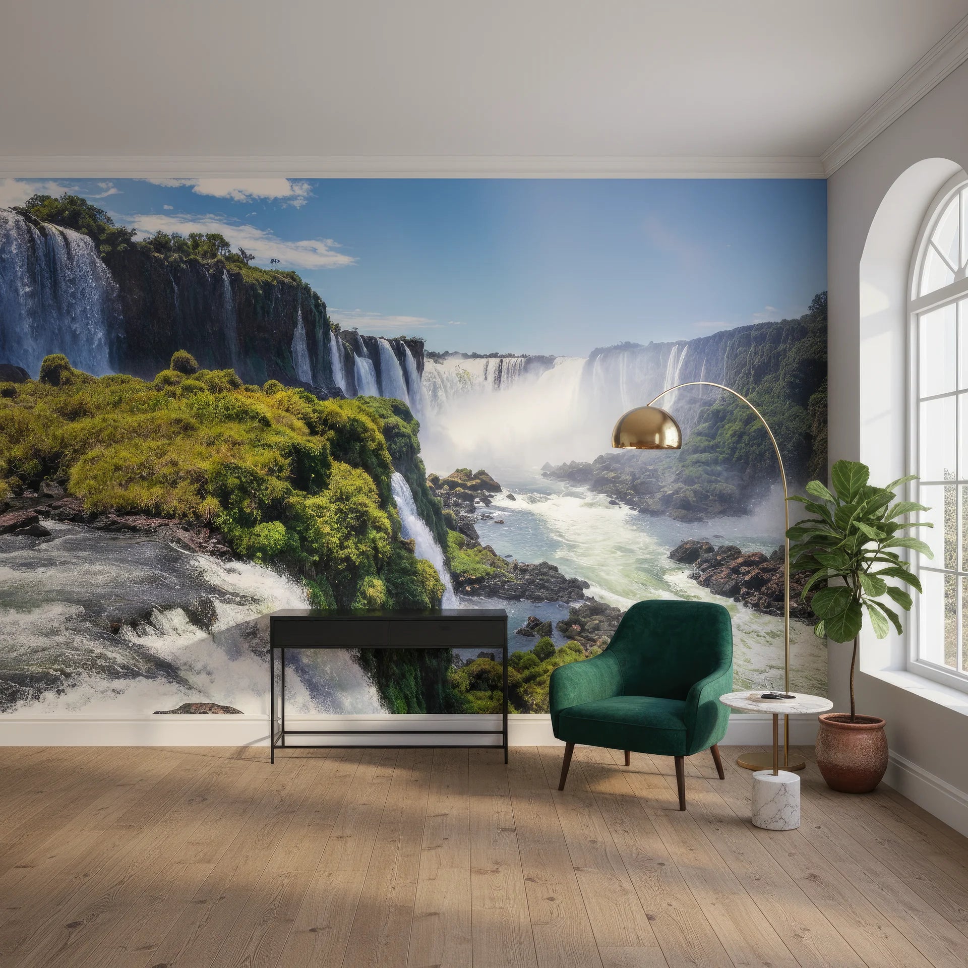 Powerful water spray in raw natural setting removable wallpaper