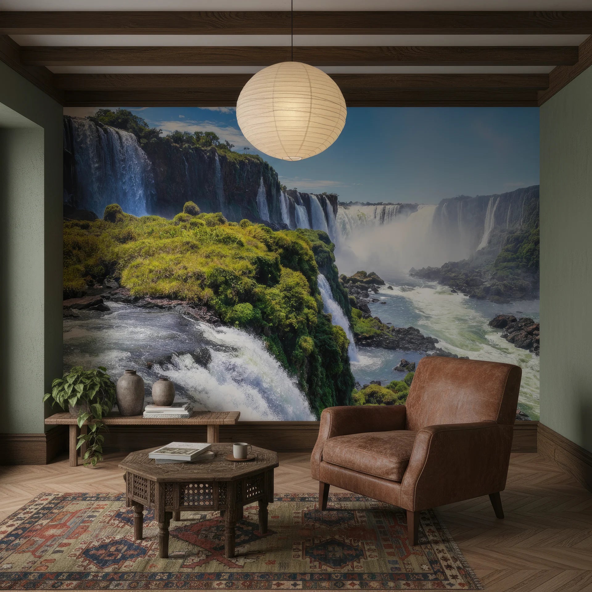 Wild waterfall creating energetic spray pattern peel and stick