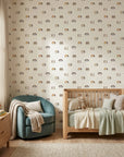 Purr Mirage cat head outline wallpaper in a warm and inviting living room