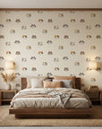 Purr Mirage cat head outline wallpaper adding character to a cozy bedroom