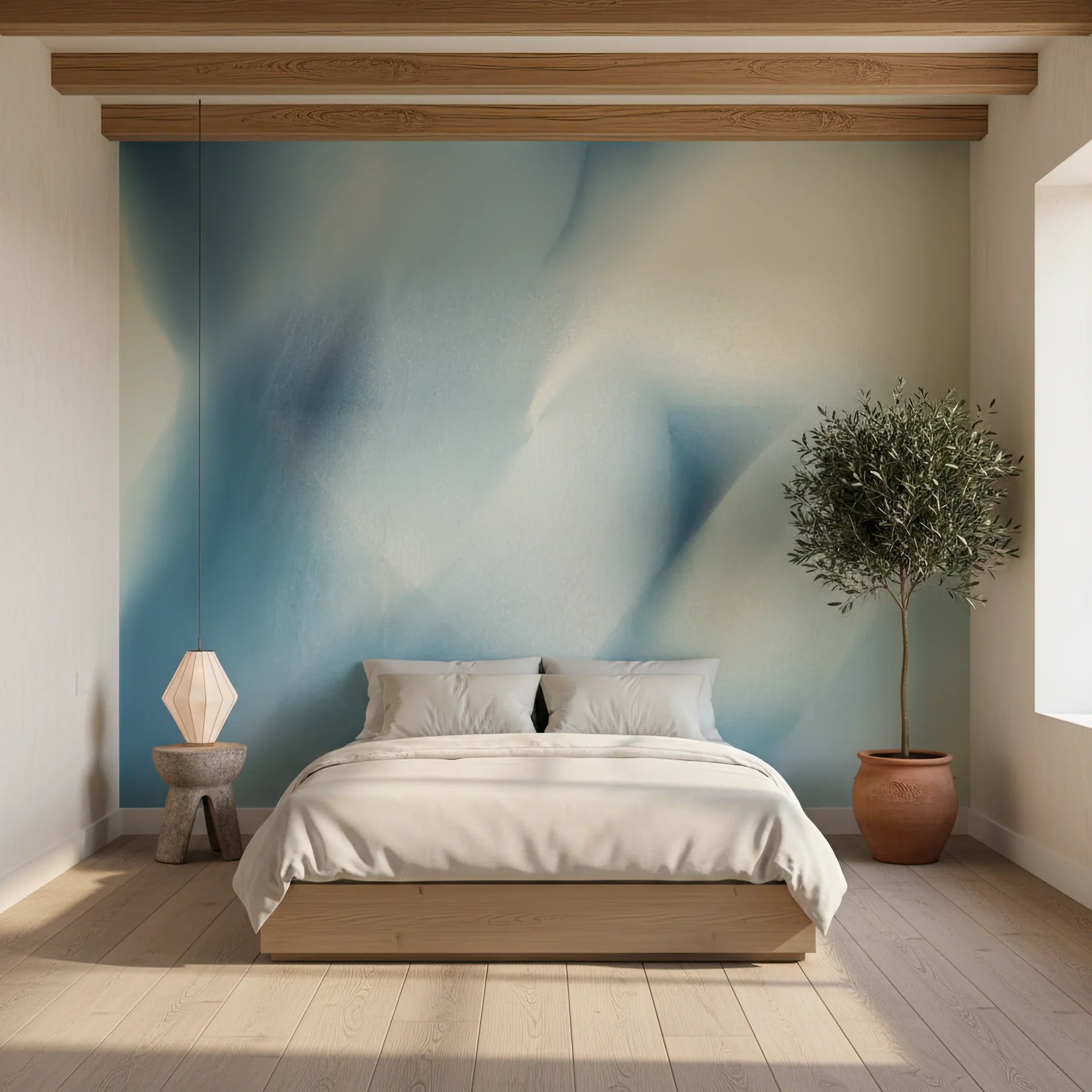 Soft blue watercolor peel and stick wallpaper with gentle circles