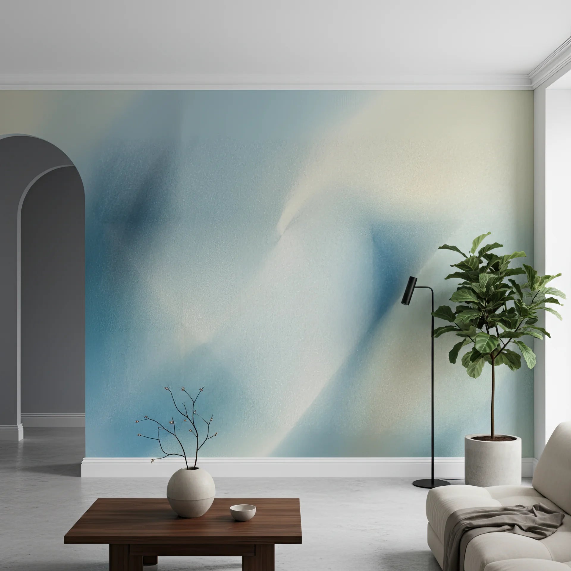 Tranquil removable wallpaper in calming blue wash tones