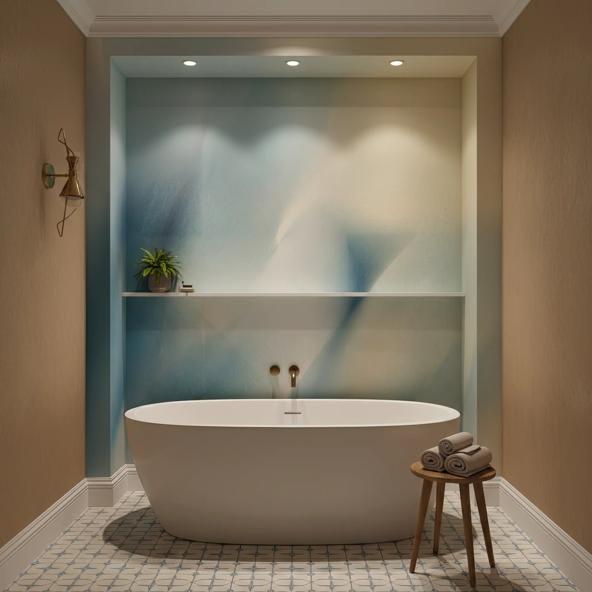 Meditative blue wallpaper with soft watercolor bubble motifs