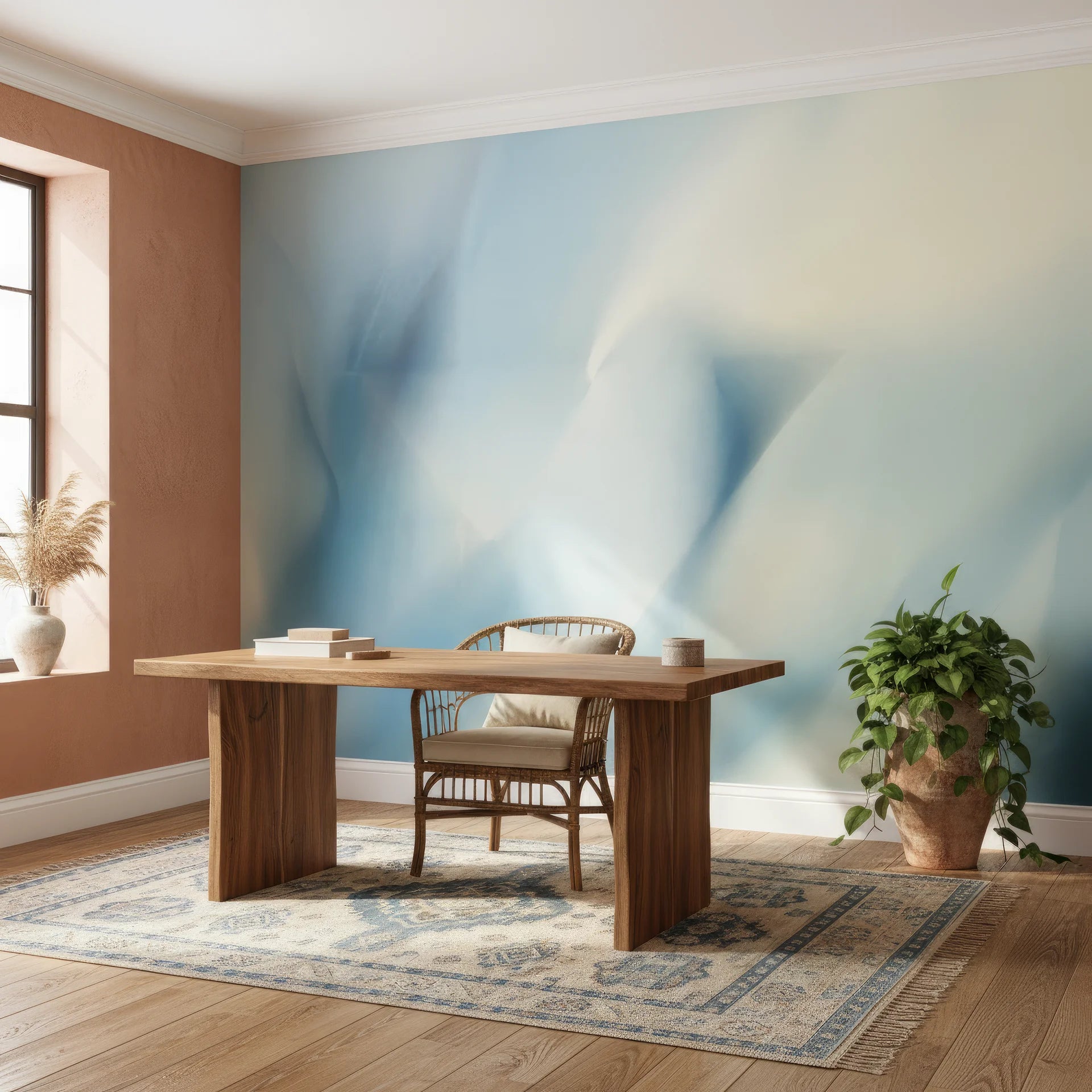 Serene blue watercolor wallpaper sample with peaceful aesthetic