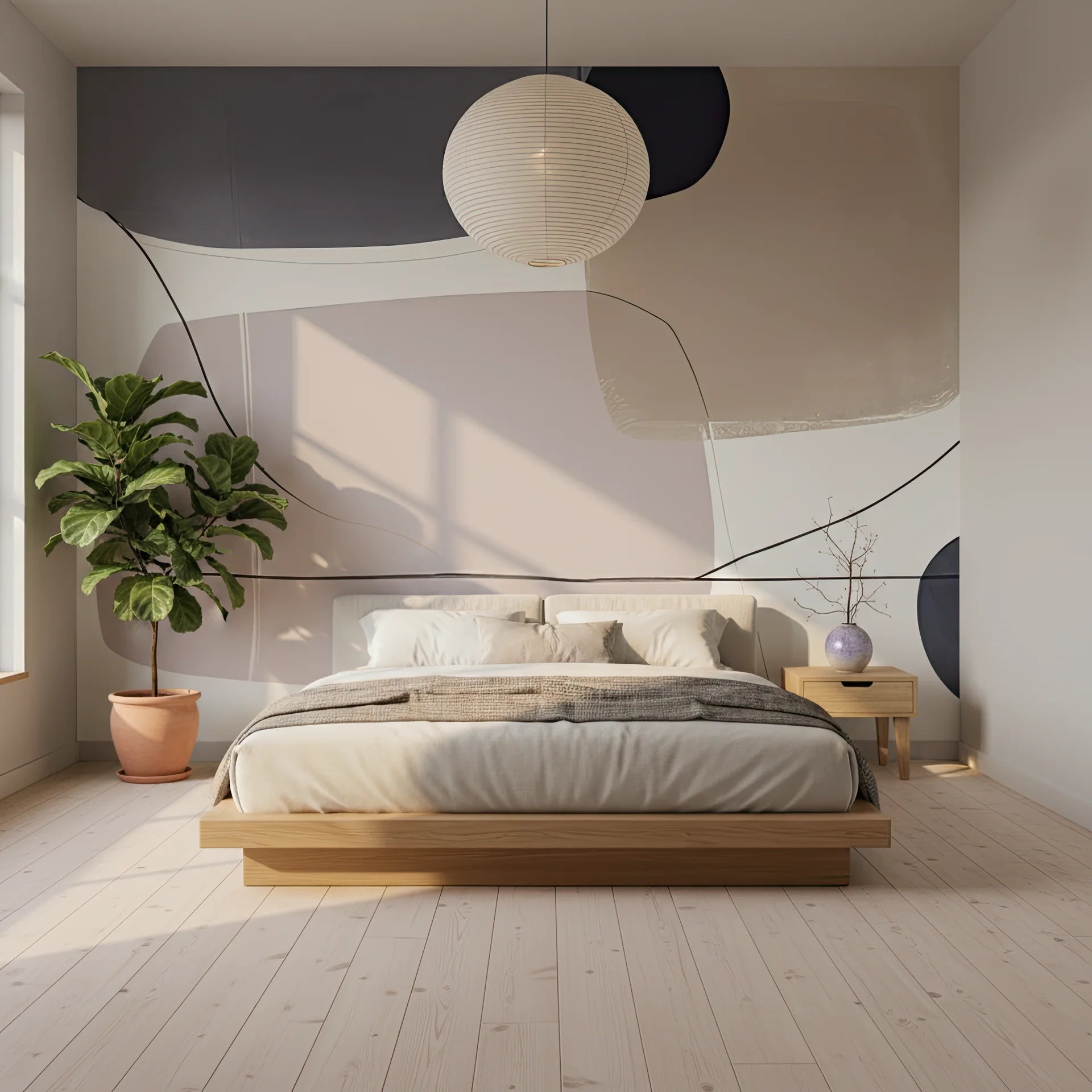 Minimalist peel and stick wallpaper with subtle geometric forms