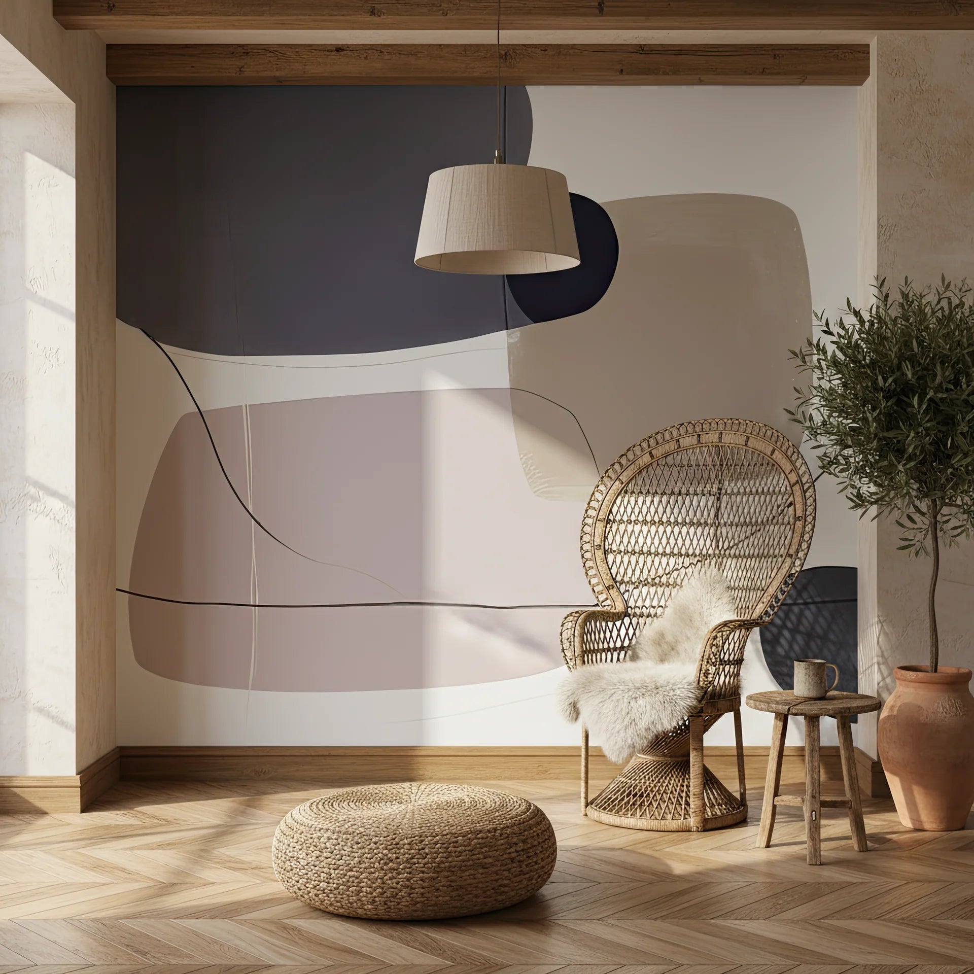 Zen-inspired wallpaper sample with balanced form composition