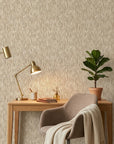 Quiet Rain neutral abstract texture wallpaper as a feature wall in a bright home office