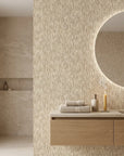 Quiet Rain neutral abstract texture wallpaper creating ambiance in a serene bathroom