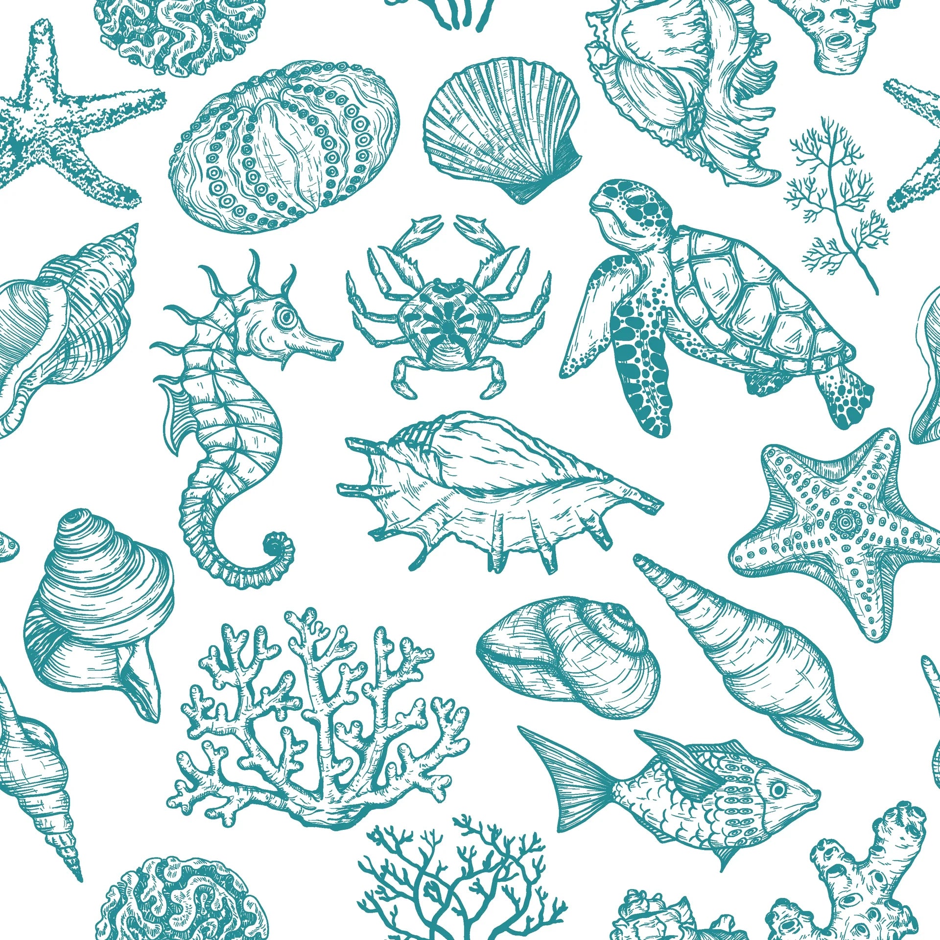 Textured teal sea life peel and stick wallpaper - Quiet Reef