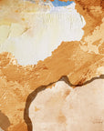 Raw Earth warm ochre textured abstract wallpaper creating ambiance in a serene bathroom