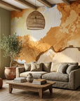 Textured warm ochre sienna abstract painterly peel and stick wallpaper - Raw Earth