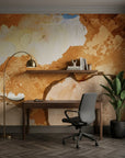 Raw Earth warm ochre textured abstract wallpaper adding character to a cozy bedroom