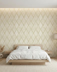 Reed & Smoke sage diamond line wallpaper adding character to a cozy bedroom