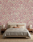 Reef & Flame coral geometric peel and stick wallpaper adding character to a cozy bedroom