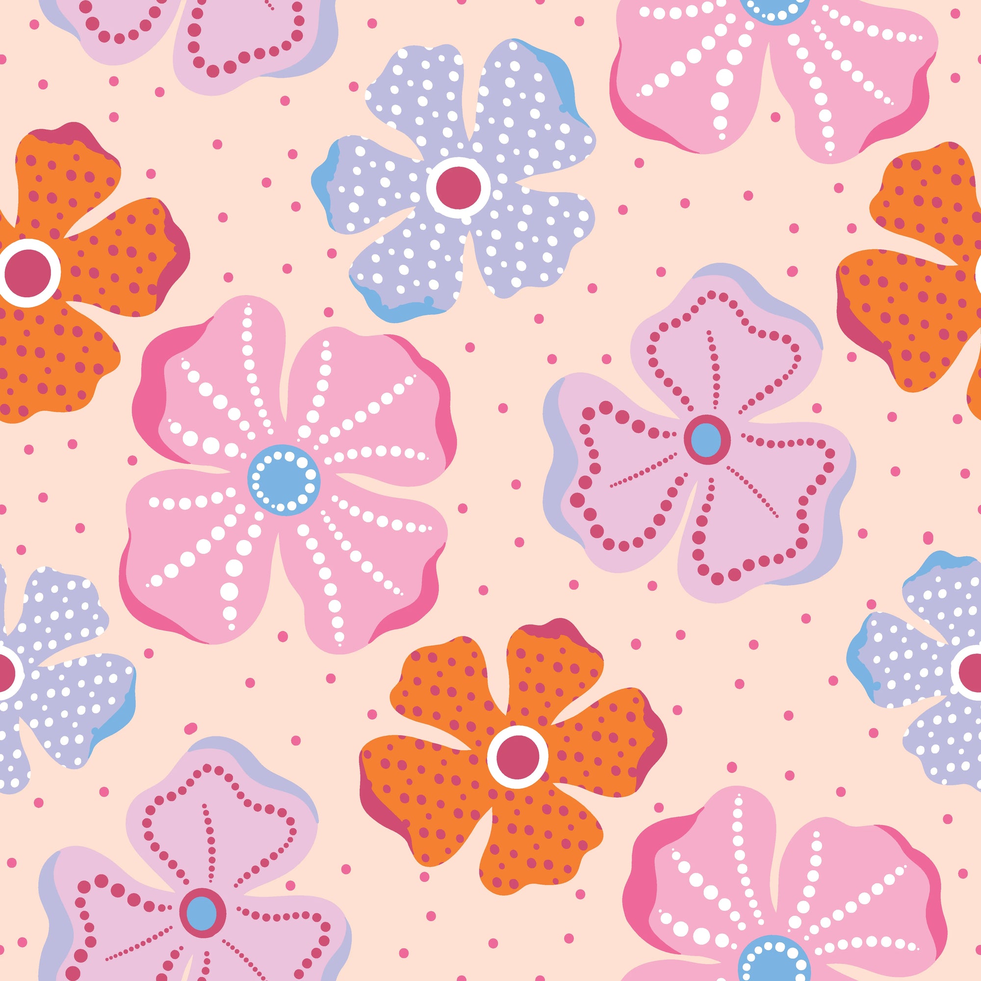 Smooth peel and stick wallpaper with bold retro pop florals - Retro Petal Pop