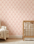 Ribbon Lattice coquette bow wallpaper in a warm and inviting living room
