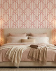 Ribbon Lattice coquette bow wallpaper adding character to a cozy bedroom