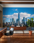 Manhattan skyline Rising mural wallpaper with One World Trade Center in modern home office
