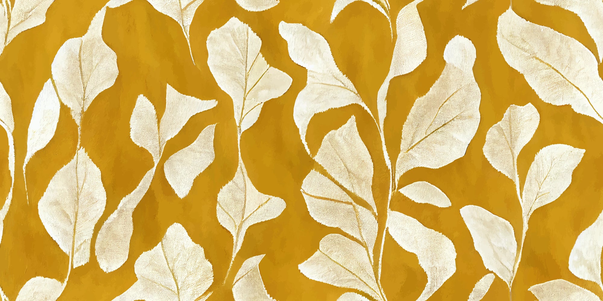 Canvas-like peel and stick wallpaper with golden painterly leaves - Rolling Fathoms