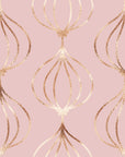 Rose gold and blush pink geometric wallpaper featuring an ogee pattern, made of metallic peel and stick material - Rose Bloom