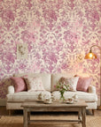 Rose Boudoir elegant pink vintage floral wallpaper in a warm and inviting living room