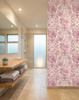 Rose Boudoir elegant pink vintage floral wallpaper creating ambiance in a serene bathroom