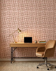 Rose Fog neutral abstract wallpaper as a feature wall in a bright home office
