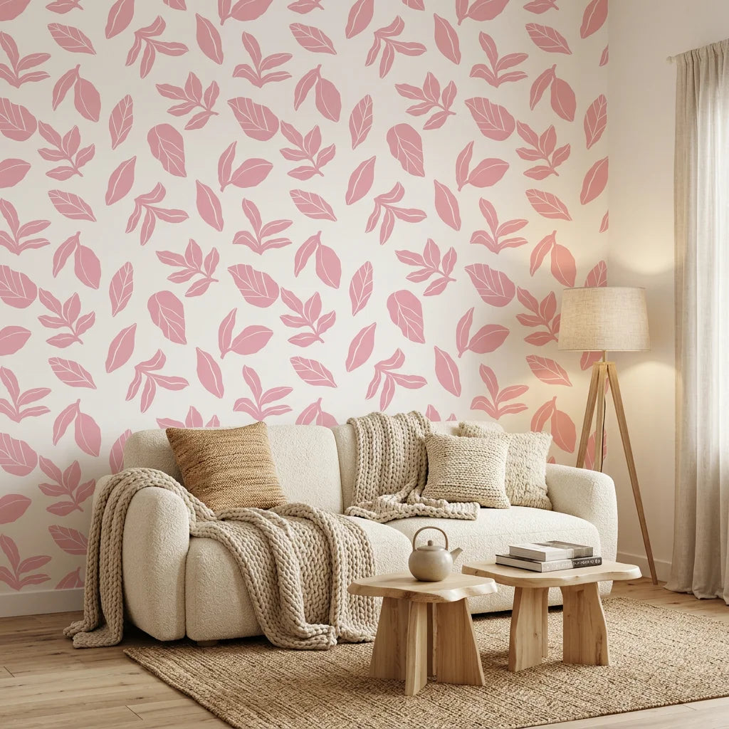 Rose Foliage soft pink leaf in a warm and inviting living room