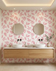 Rose Foliage soft pink leaf creating ambiance in a serene bathroom