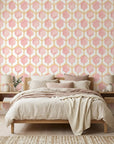 Rose Honeycomb blush geometric peel and stick wallpaper in a warm and inviting living room
