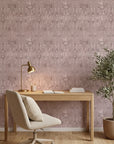 Rose Resist textured mauve abstract wallpaper as a feature wall in a bright home office