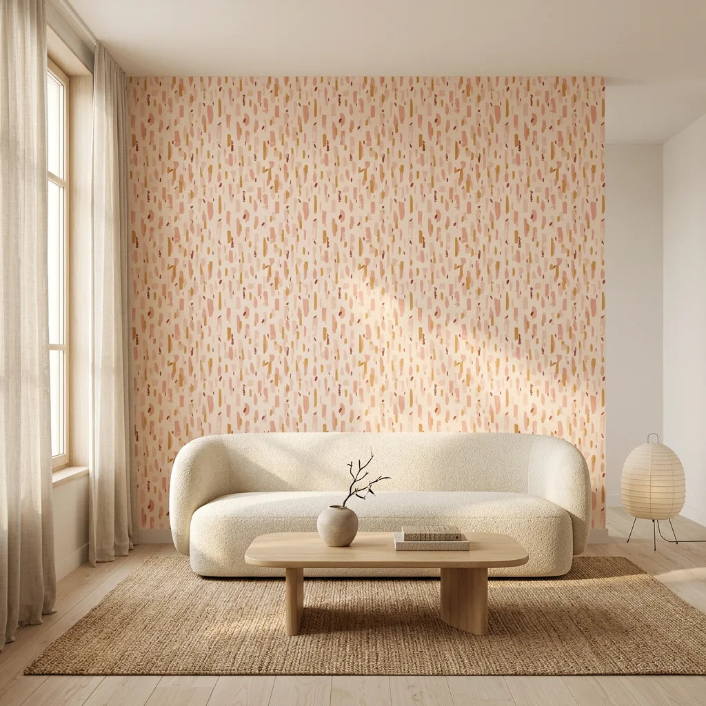 Rose Terrazzo blush abstract brushstroke in a warm and inviting living room