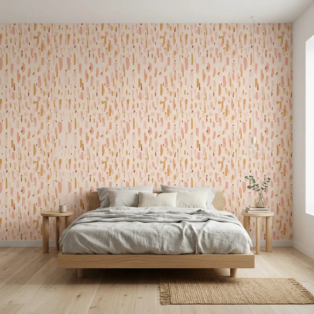 Rose Terrazzo blush abstract brushstroke adding character to a cozy bedroom