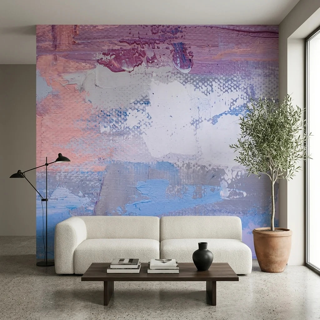 Canvas-like soft pink blue painterly abstract peel and stick wallpaper - Rose & Blue