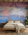Rose & Blue soft pink and blue painterly abstract wallpaper in a warm and inviting living room