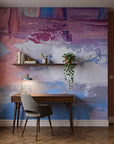 Rose & Blue soft pink and blue painterly abstract wallpaper adding character to a cozy bedroom
