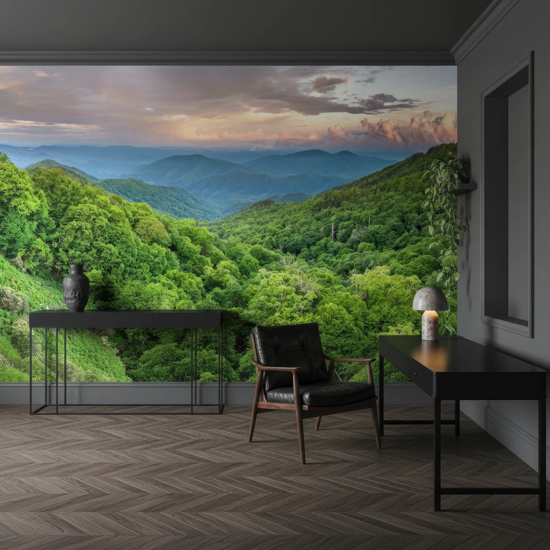 Natural scenery with rose and verdant green tones removable wall mural