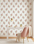 Rosy Hours pink floral bouquet wallpaper creating ambiance in a serene bathroom