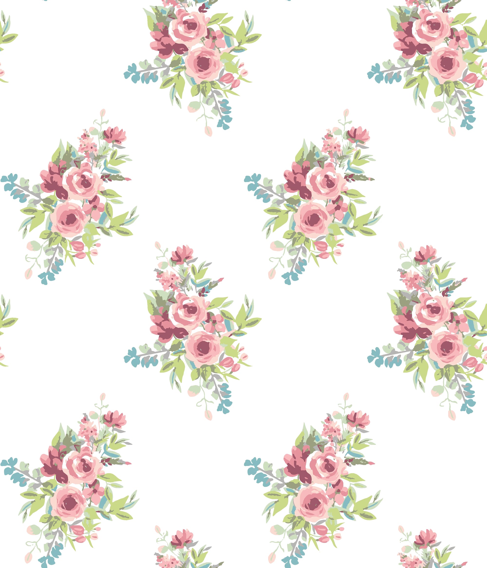 Rosy Hours pink floral bouquet wallpaper