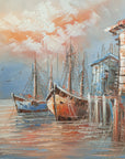 Rust & Salt warm coastal harbor fishing boats wallpaper creating ambiance in a serene bathroom