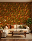 Rustic Joy winter berry wallpaper in a warm and inviting living room