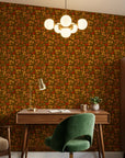 Rustic Joy winter berry wallpaper as a feature wall in a bright home office