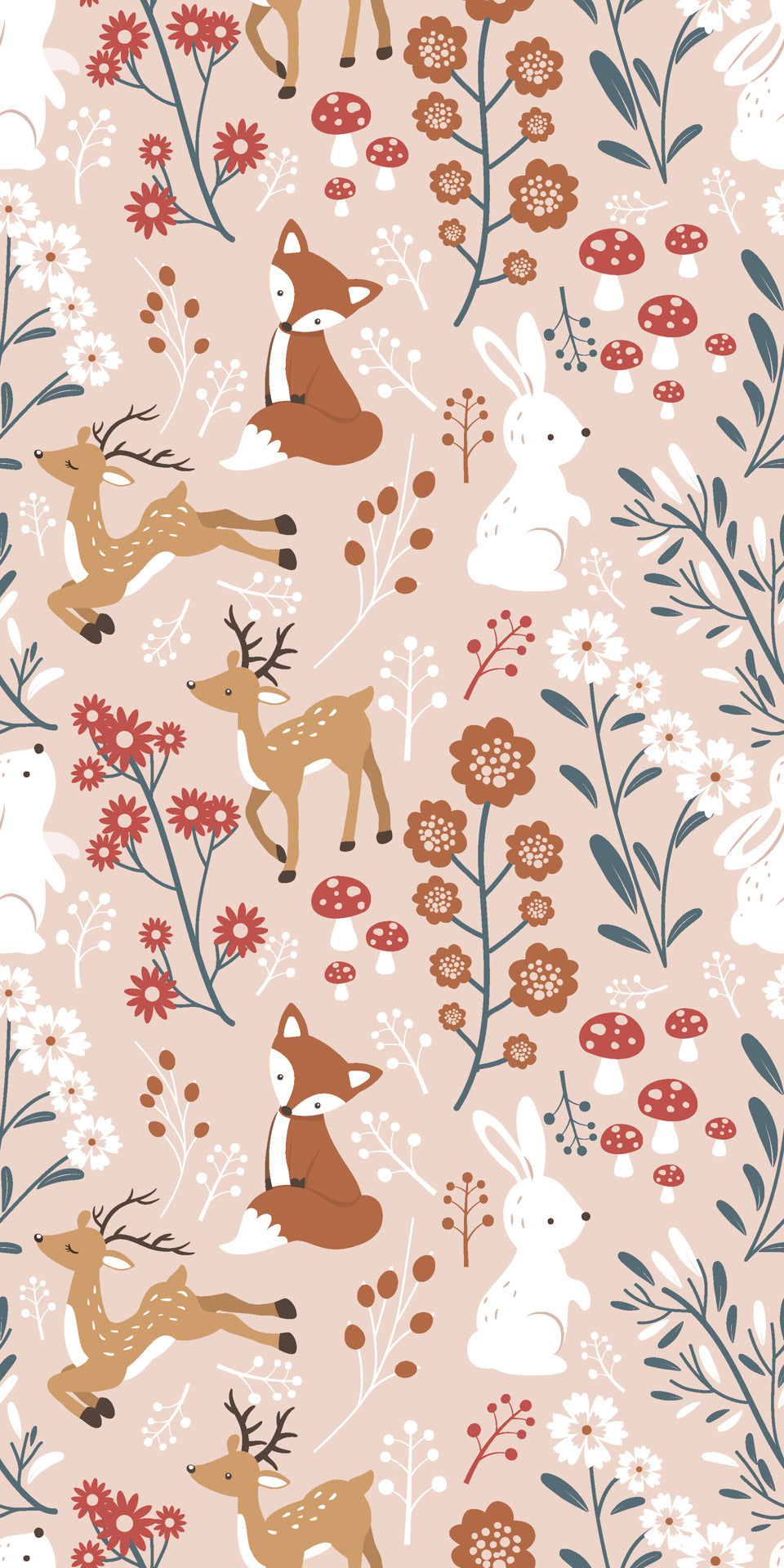 Woodland animals wallpaper on a nursery wall creating a soft storybook forest atmosphere